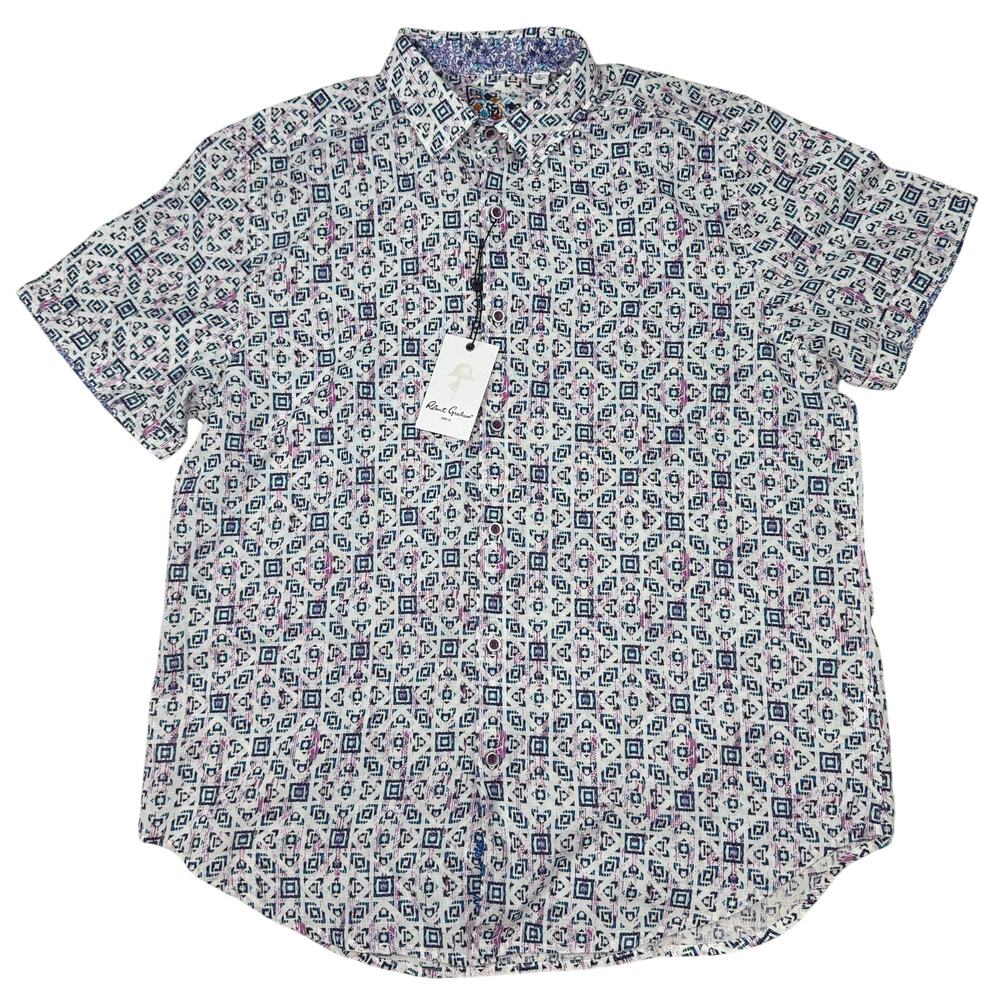 Robert Graham Men's Vorsen Short Sleeve Linen‎ Blend Shirt Ivory Size L NWT